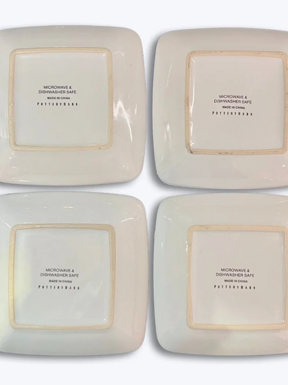 Pottery Barn Tidbit Plates Set 4 Red Paisley Plaid Ikat Square Snack Appetizer